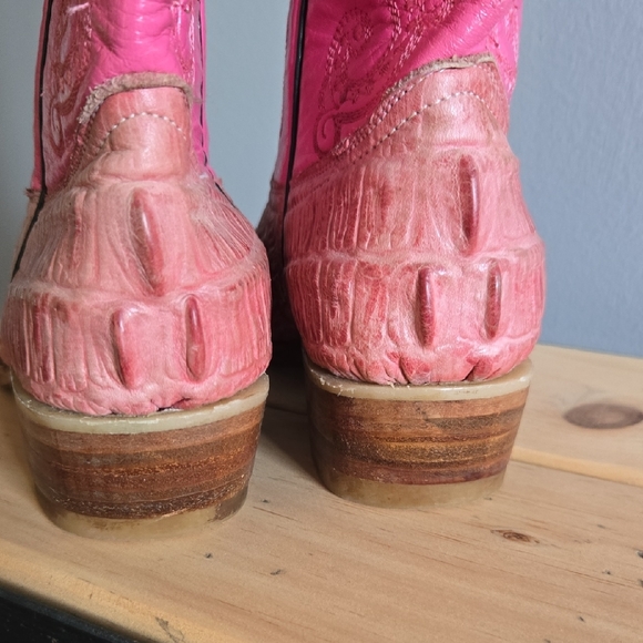 Vaquera (Mexico) Size 7 Women Genuine Leather Alligator Pink Dyed Western Boots - Picture 11 of 15